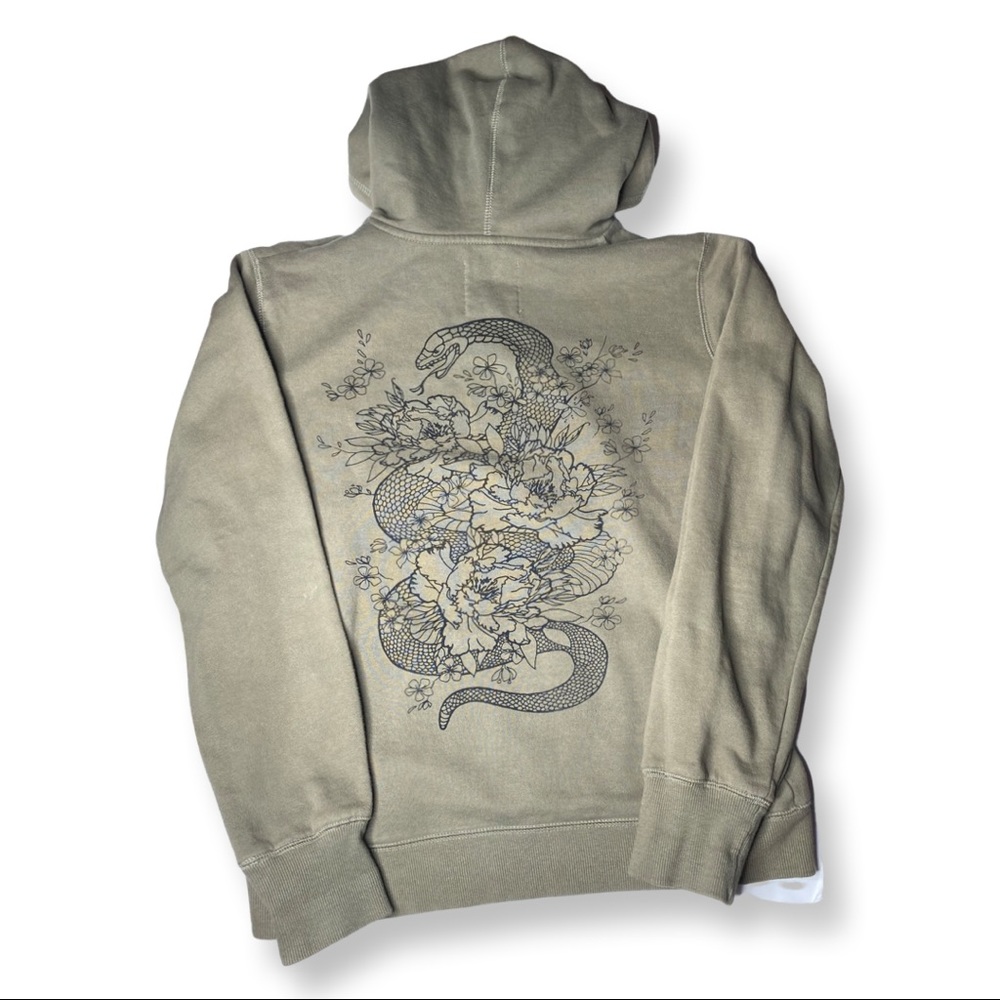 Snake and flowers olive hoodie